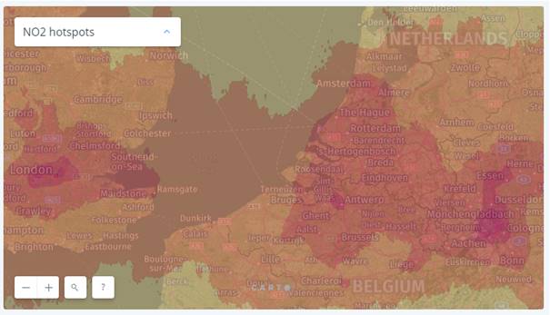 Carte de la pollution au NO2, à partir de données de satellites.