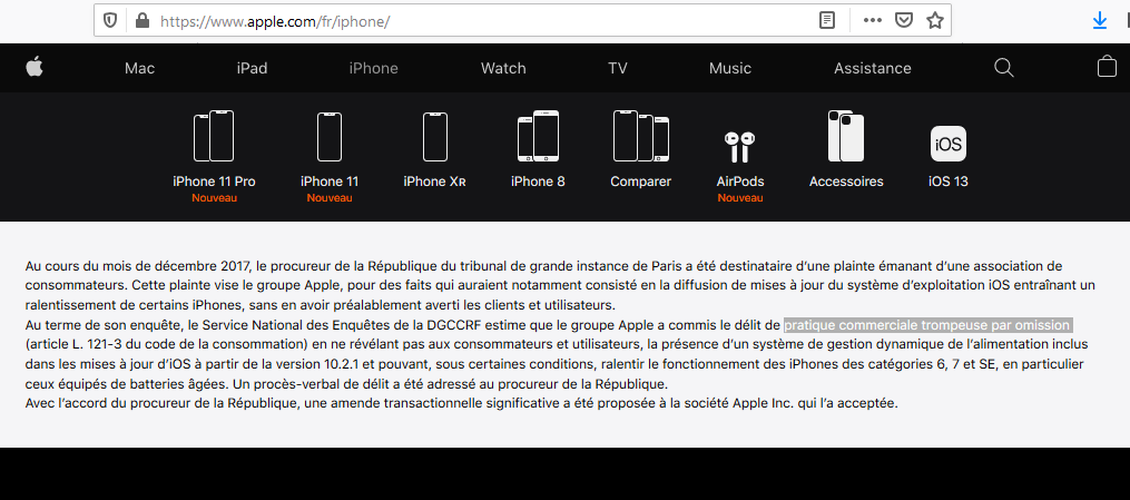 Affichage du jugement condamnant Apple