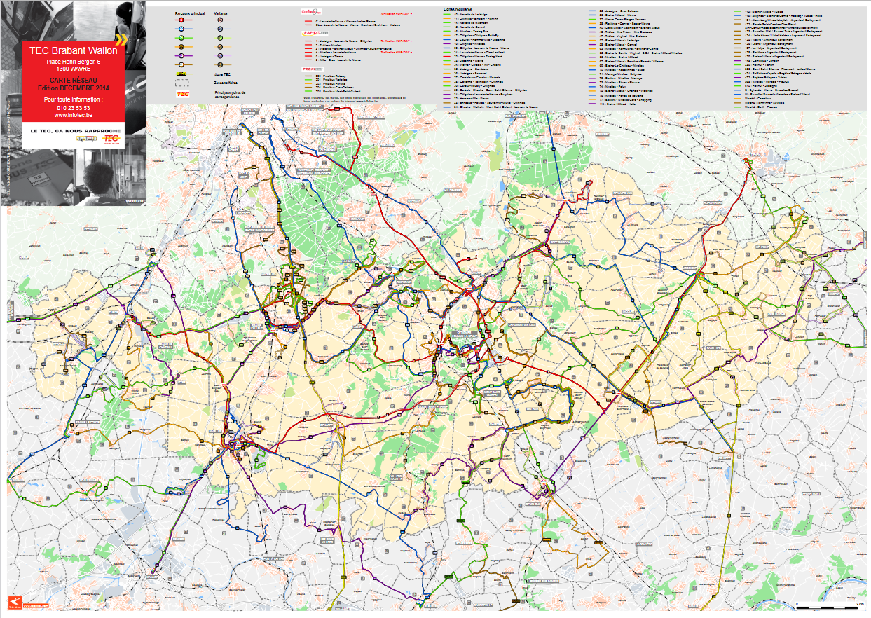 Cartographie du réseau TEC en Brabant Wallon