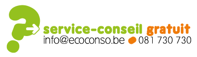 Service-conseil gratuit d'écoconso : 081 730 730 ou info@ecoconso.be