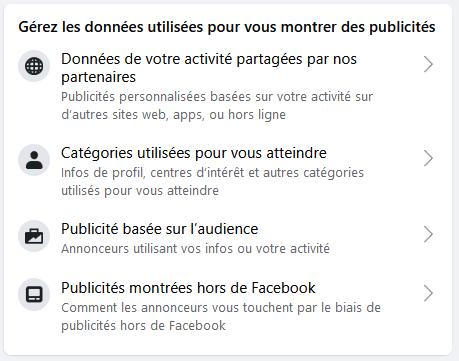 Pub et paramètres de confidentialité dans Facebook