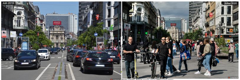 Boulevard Anspach à Bruxelles, de gros axe de ciculation à piétonnier