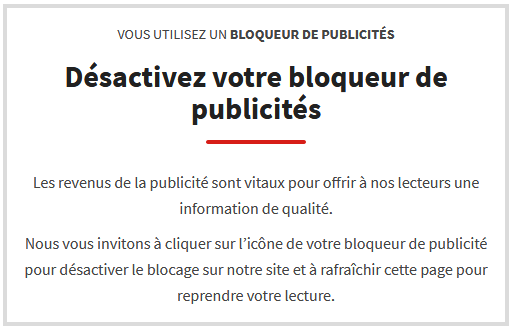 Supprimer le bloqueur de pubs sur les sites de presse