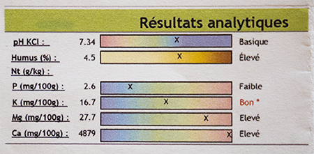 Exemple de certains résultats fournis par une analyse de sol