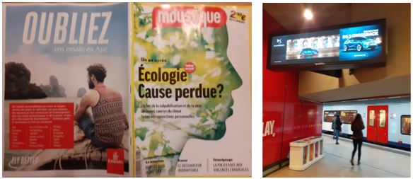 Des pubs pour un SUV dans une gare, une pub pour l’avion  dans un magazine qui parle d’écologie