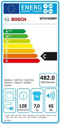 Étiquette énergie d'un sèche-linge à évacuation